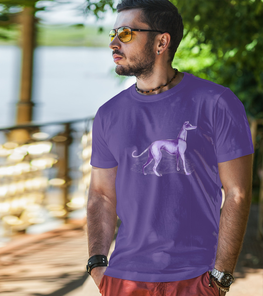 The One Purple Dog Silhouette Standing On A Purple Background T-Shirt