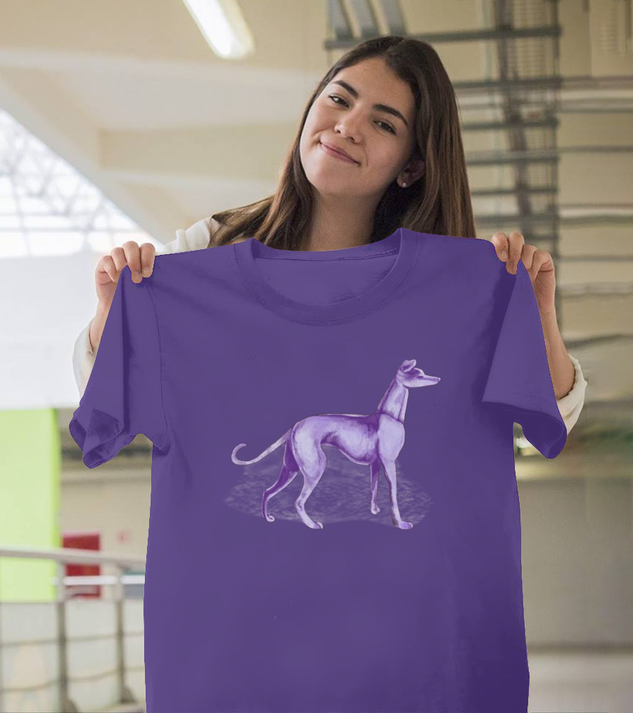 The One Purple Dog Silhouette Standing On A Purple Background T-Shirt