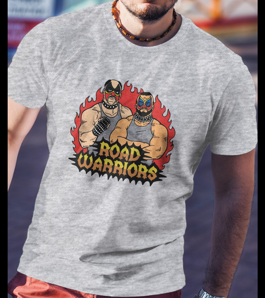 Road Warriors Homage Merch Wrestlers In Flame Background T-Shirt