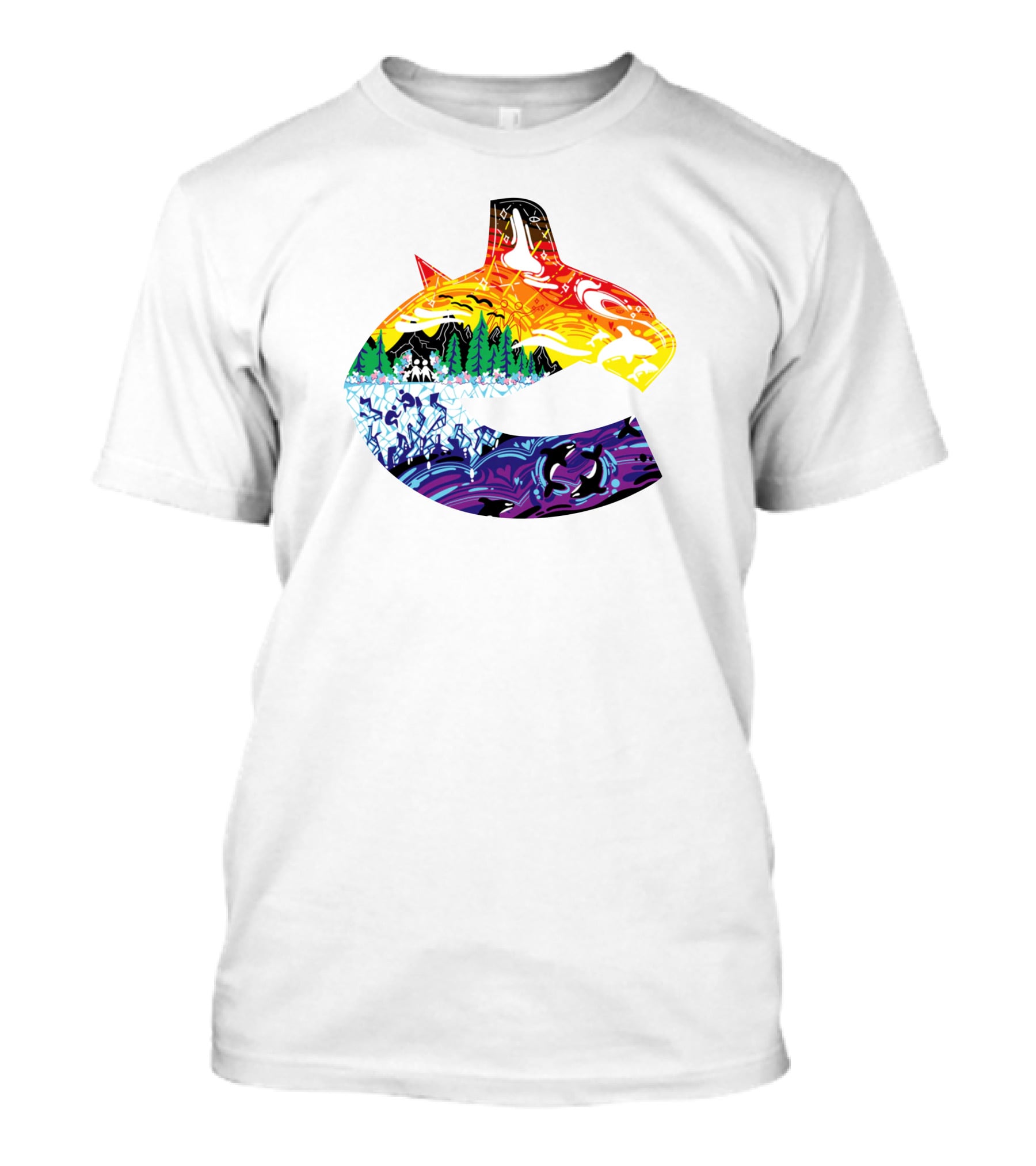 Vanbase Merch Vancouver Canucks Pride Orca Rainbow T-Shirt