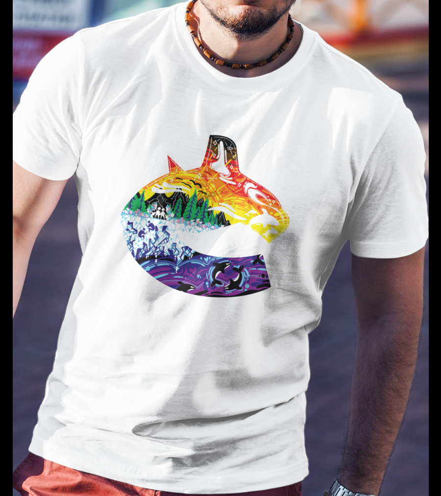 Vanbase Merch Vancouver Canucks Pride Orca Rainbow T-Shirt