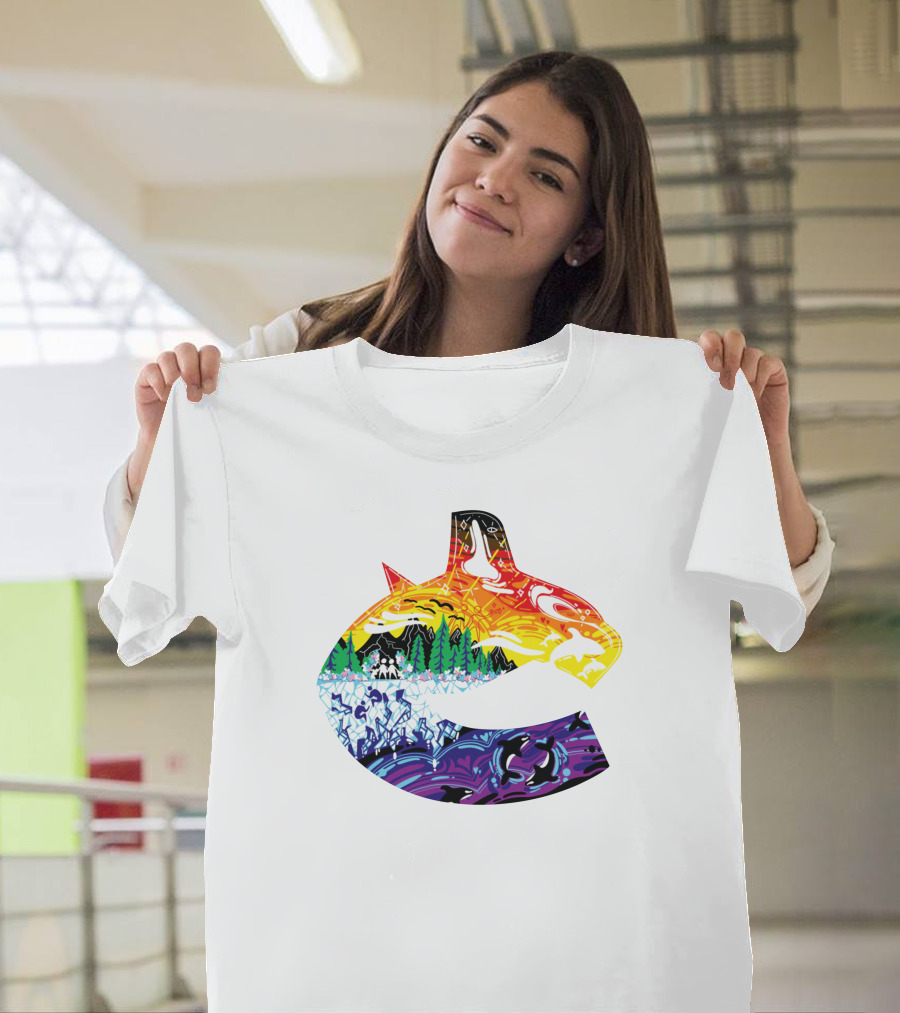 Vanbase Merch Vancouver Canucks Pride Orca Rainbow T-Shirt