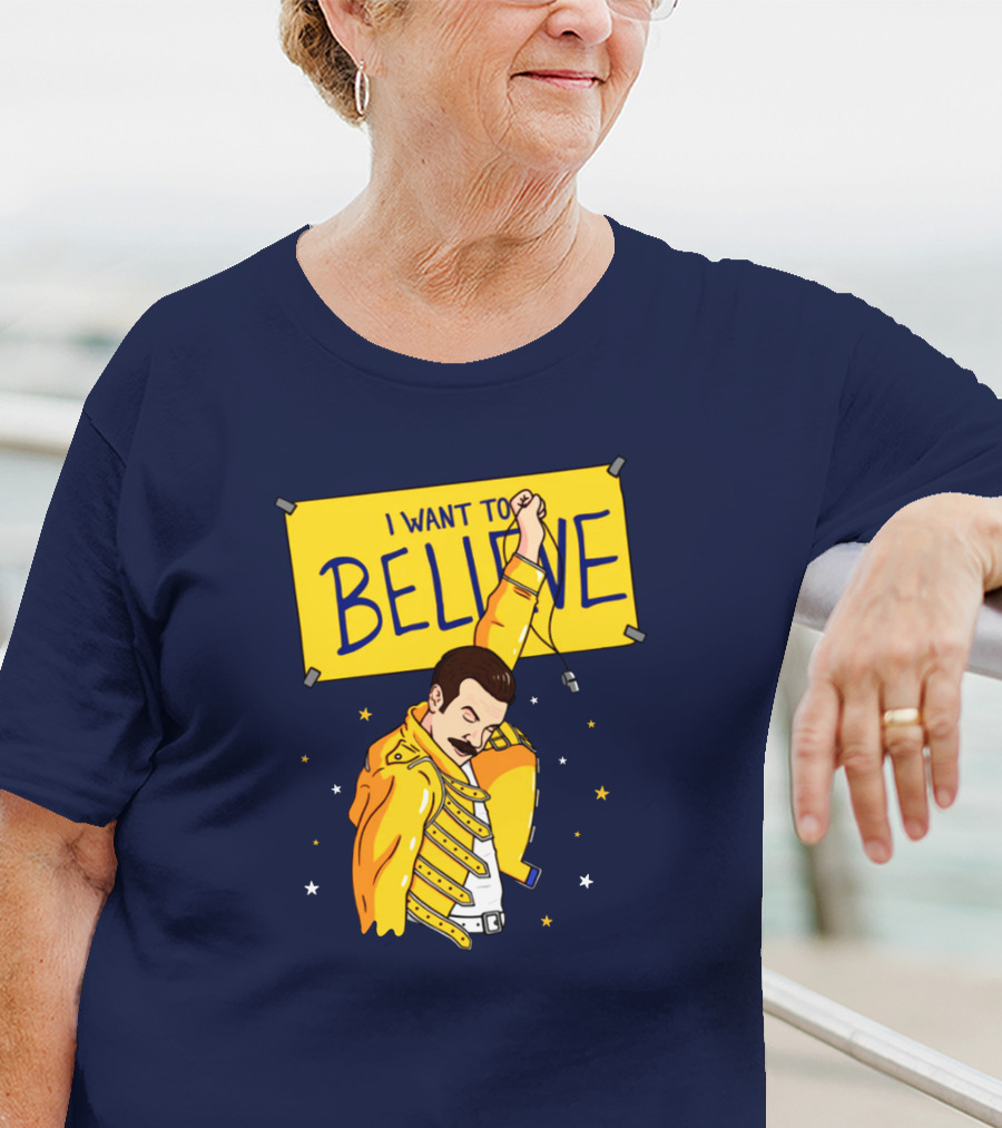 Teefury Store I Want To Believe Freddie Mercury Optimistic Coach T-Shirt