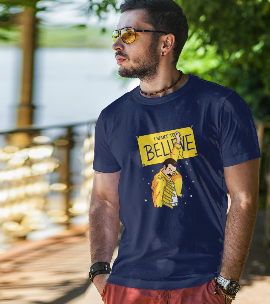 Teefury Store I Want To Believe Freddie Mercury Optimistic Coach T-Shirt