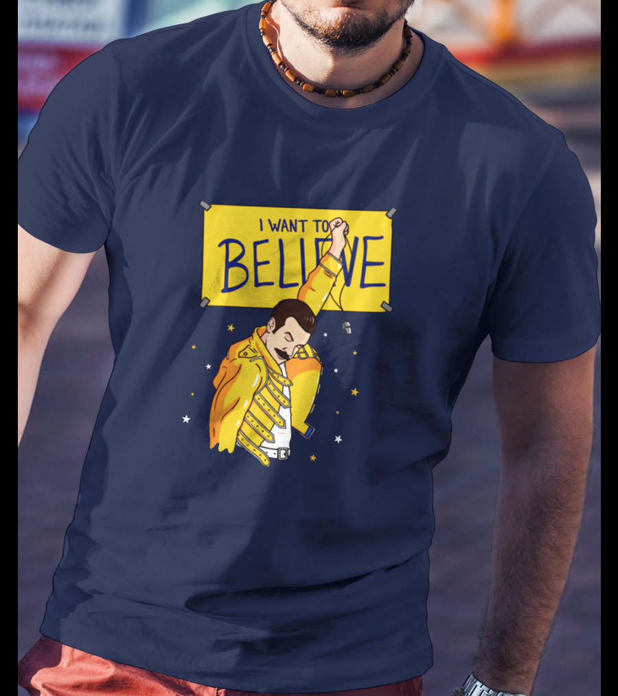 Teefury Store I Want To Believe Freddie Mercury Optimistic Coach T-Shirt