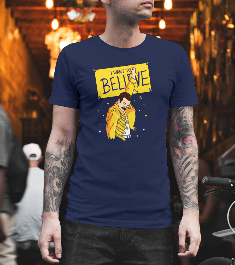 Teefury Store I Want To Believe Freddie Mercury Optimistic Coach T-Shirt