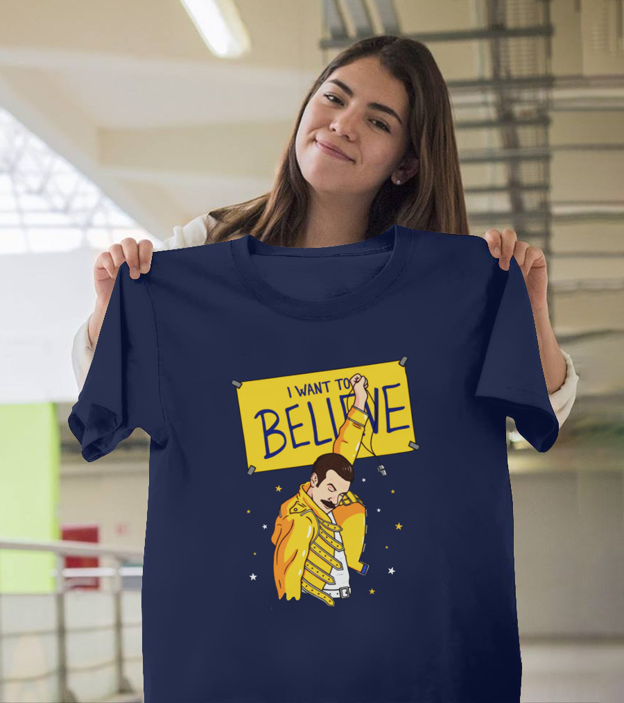 Teefury Store I Want To Believe Freddie Mercury Optimistic Coach T-Shirt