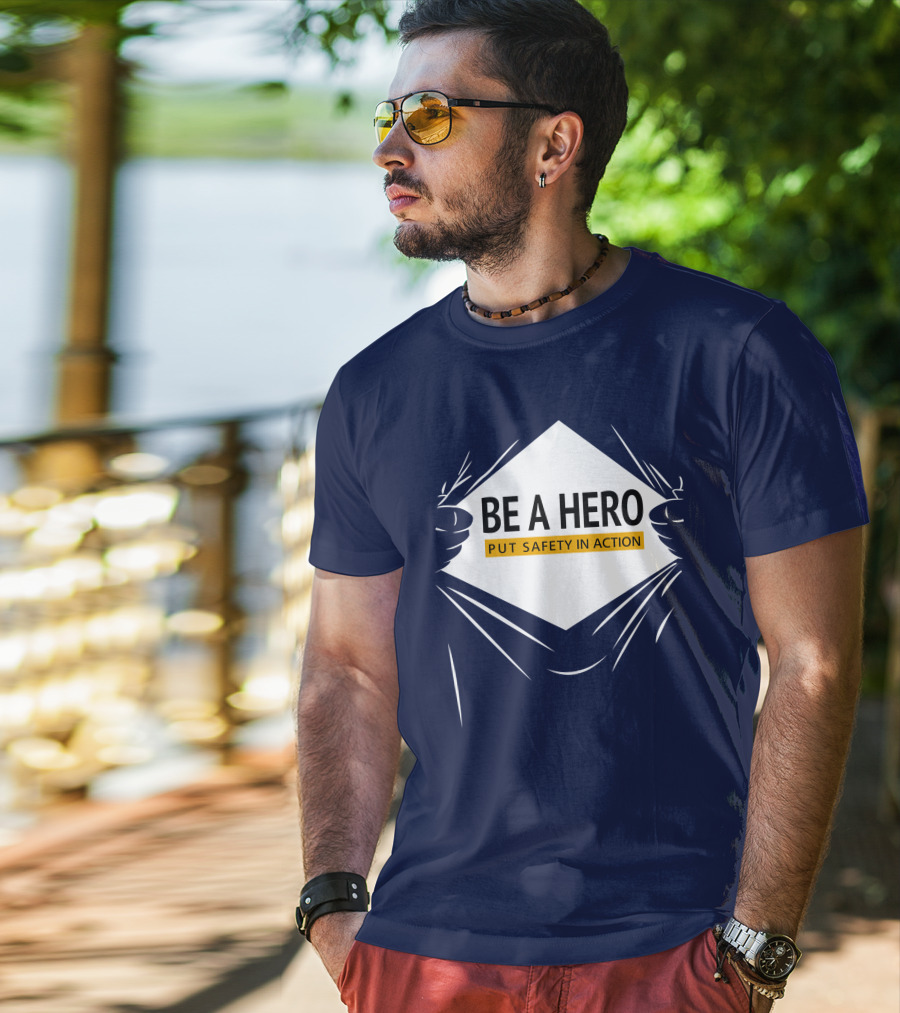 Be A Hero Put Safety In Action Dopeymcgeee Hands Pulling Open Shirt Superhero T-Shirt