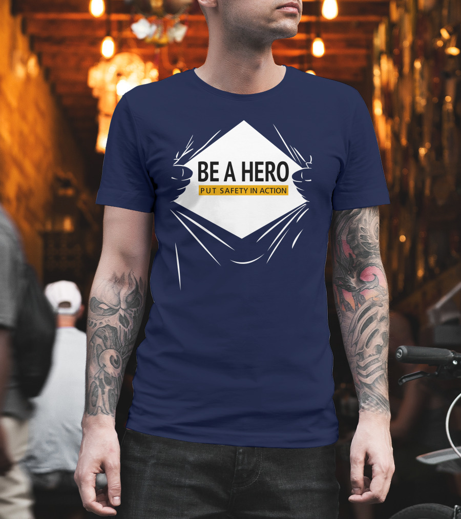 Be A Hero Put Safety In Action Dopeymcgeee Hands Pulling Open Shirt Superhero T-Shirt