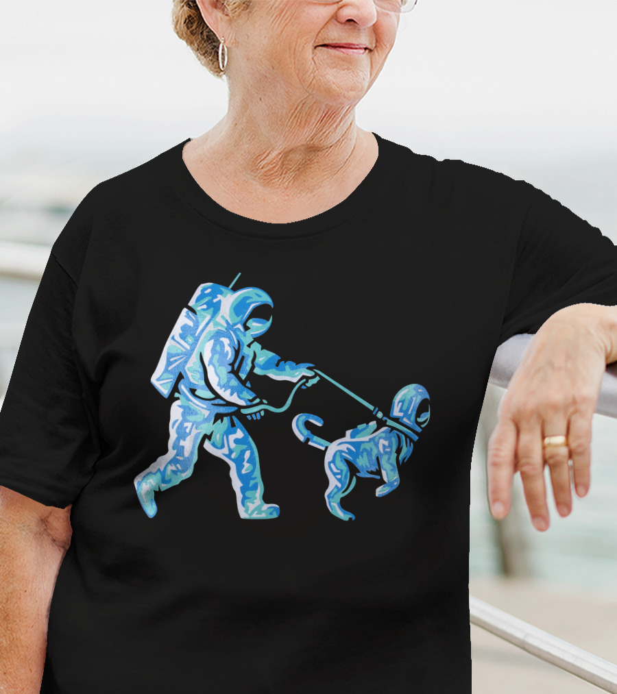 Merch Moon Man Walking Dog In Neon T-Shirt