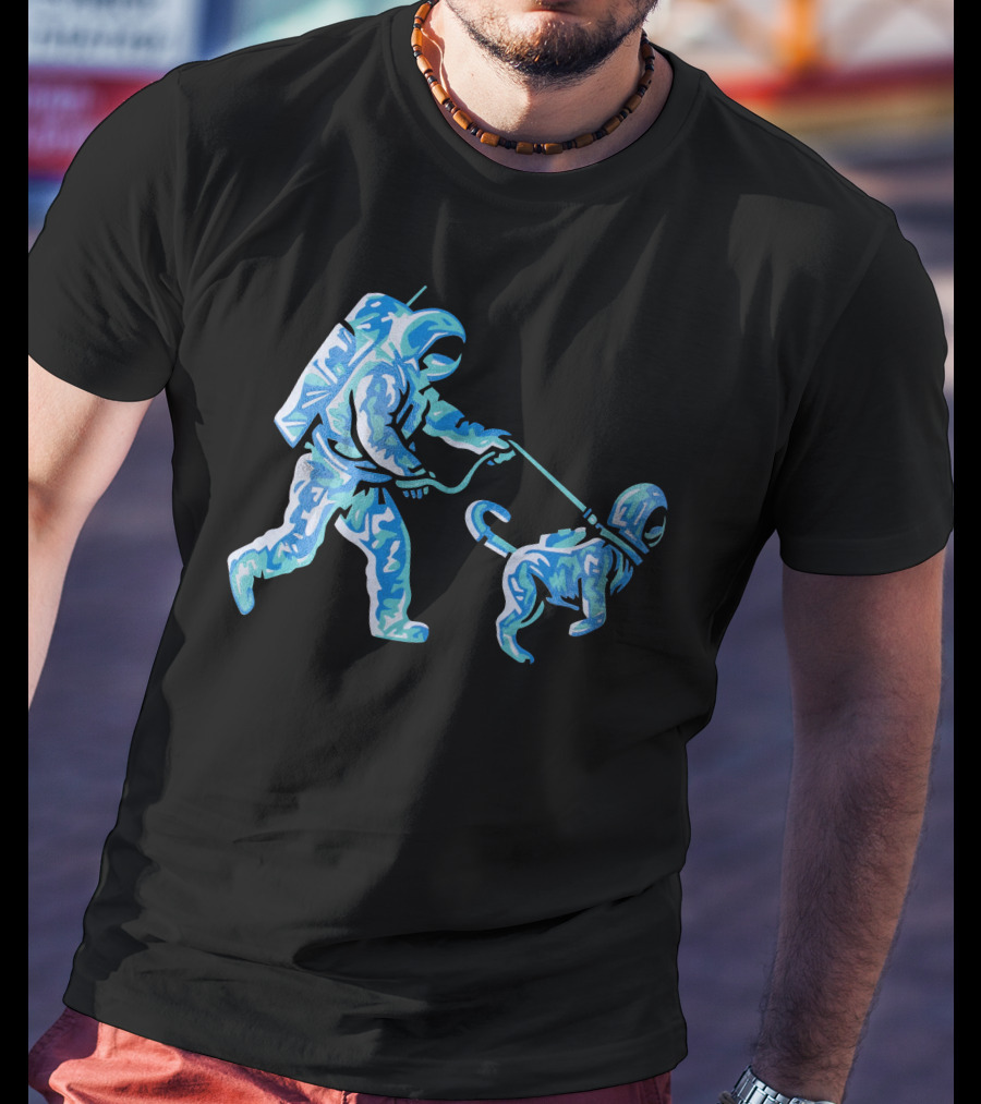 Merch Moon Man Walking Dog In Neon T-Shirt