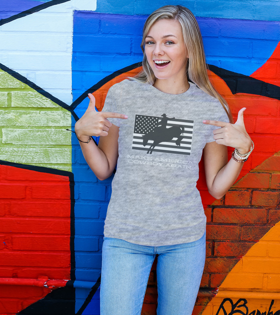 Brittanyandkasi X Kasi Brittany Make America Cowboy Again Riding Silhouette Flag T-Shirt