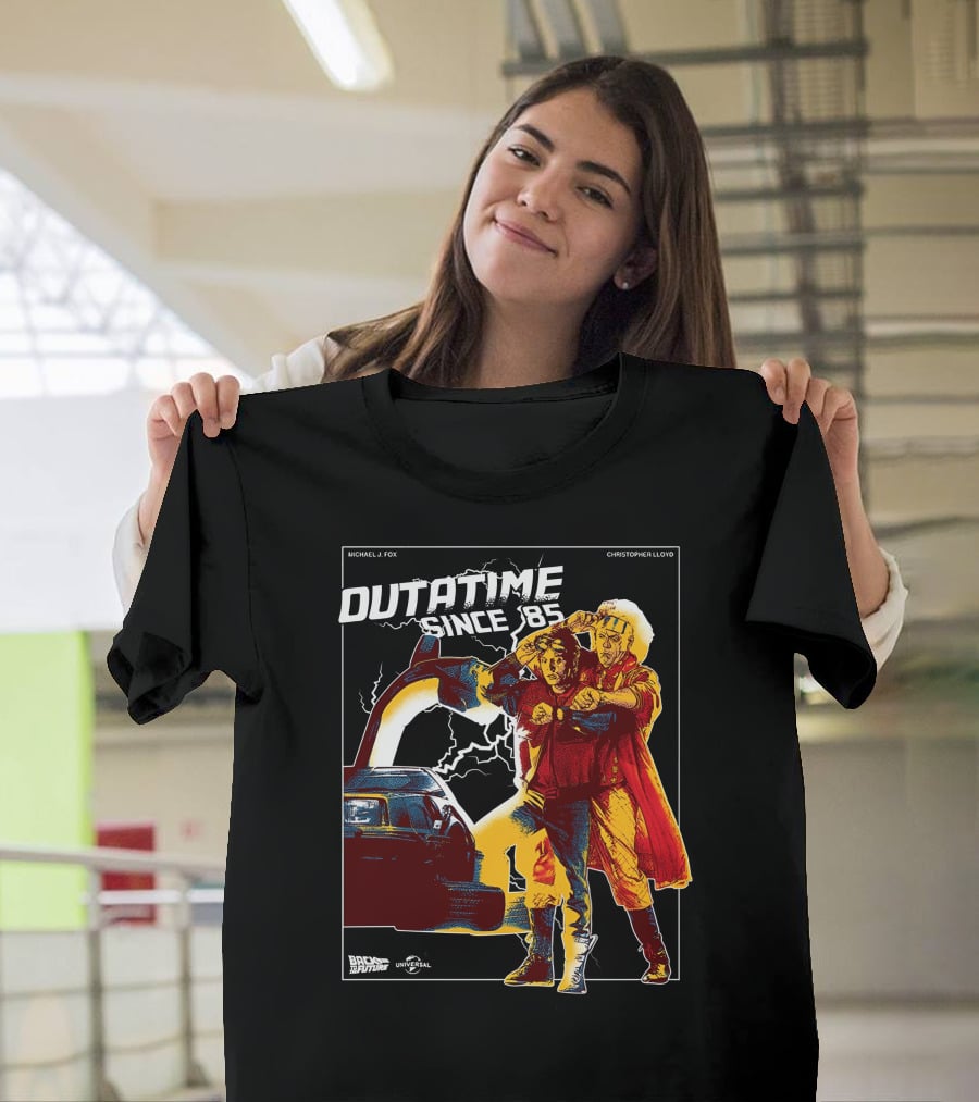 Back To The Future Outatime Since 85 Michael J. Fox Christopher Lloyd Universal T-Shirt