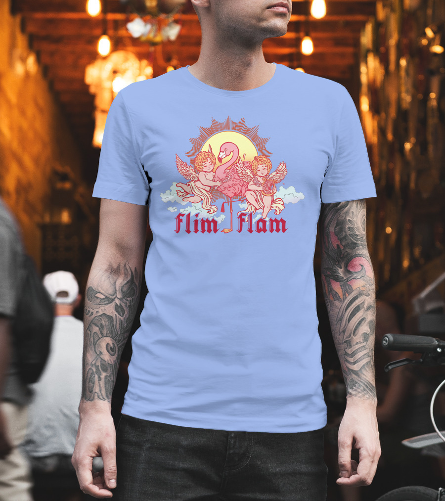 Albertsstuff Flim Flam Flamingo Cherubs Sun Cloud T-Shirt