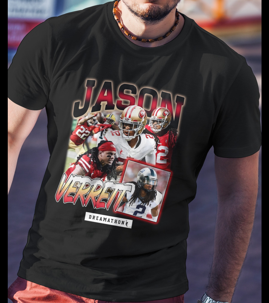Jason Verrett Dreamathon San Francisco Football Collage T-Shirt