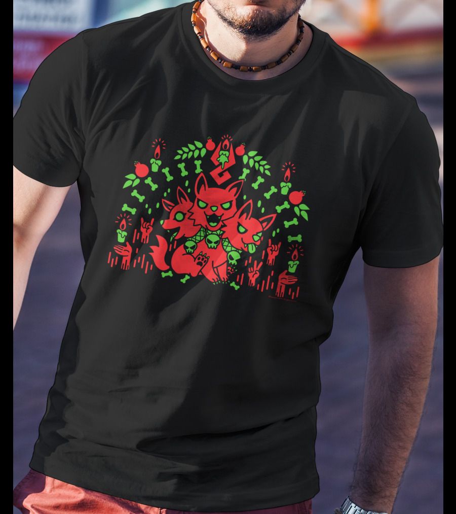 Supergiant Games Three Headed Good Boy Cerberus Pomegranates And Green Skulls T-Shirt
