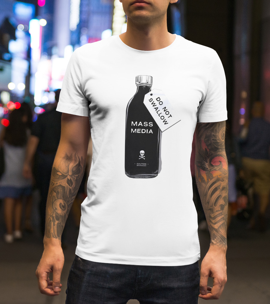 Archillect CAUTION BRAINWASH Do Not Swallow Mass Media Skull And Crossbones T-Shirt