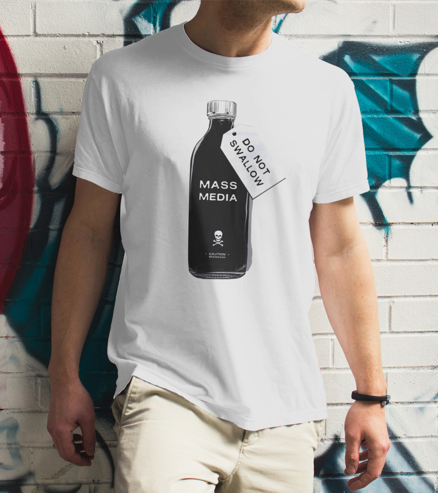 Archillect CAUTION BRAINWASH Do Not Swallow Mass Media Skull And Crossbones T-Shirt