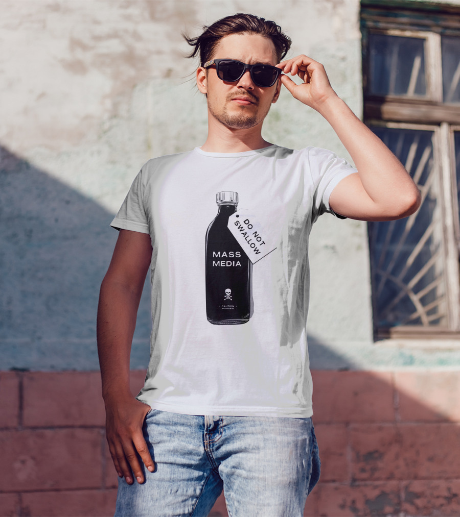 Archillect CAUTION BRAINWASH Do Not Swallow Mass Media Skull And Crossbones T-Shirt