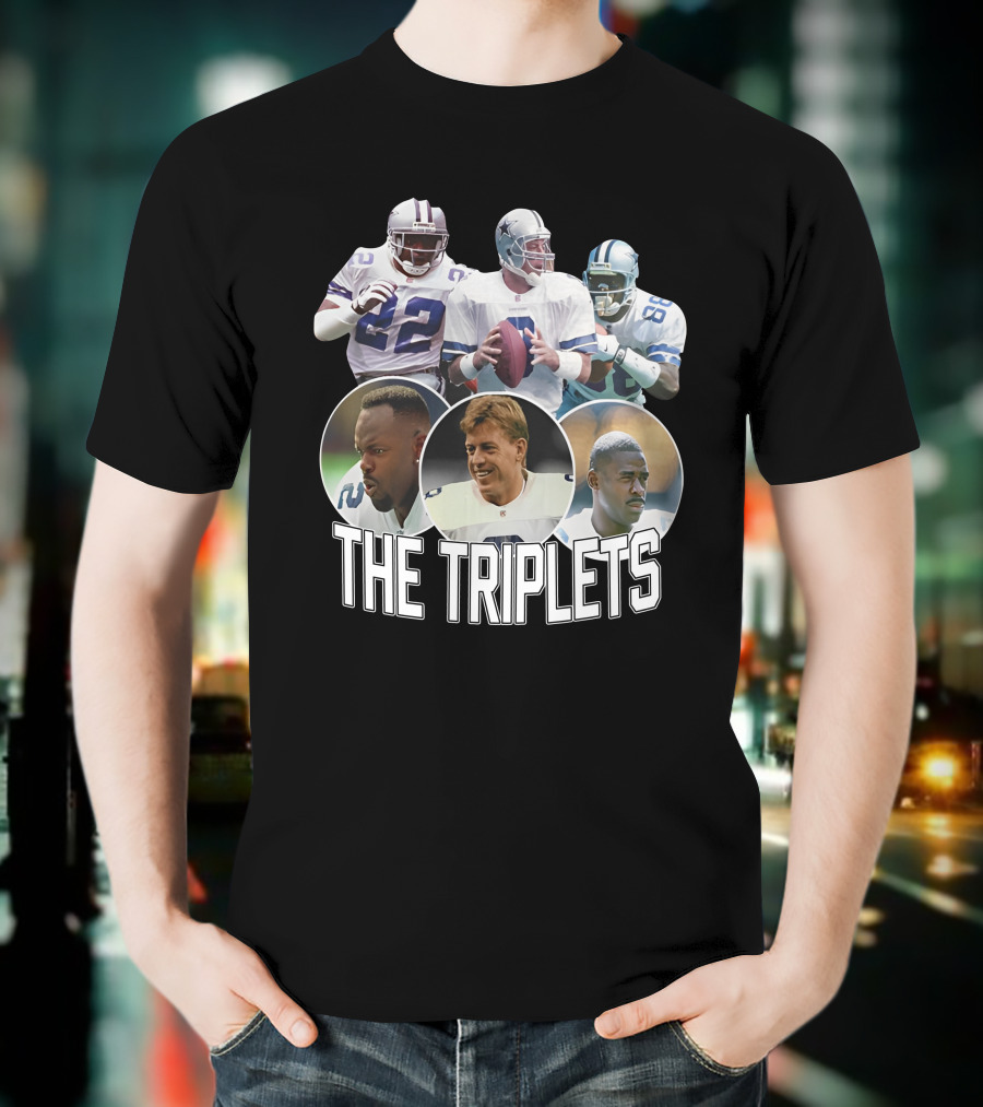 Dak Prescott The Triplets Emmitt Smith Troy Aikman Michael Irvin Dallas Cowboys Legends T-Shirt
