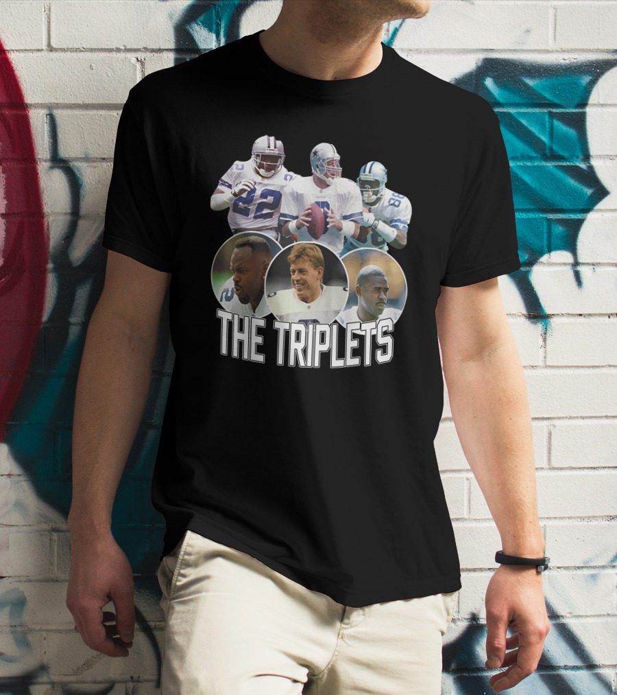 Dak Prescott The Triplets Emmitt Smith Troy Aikman Michael Irvin Dallas Cowboys Legends T-Shirt