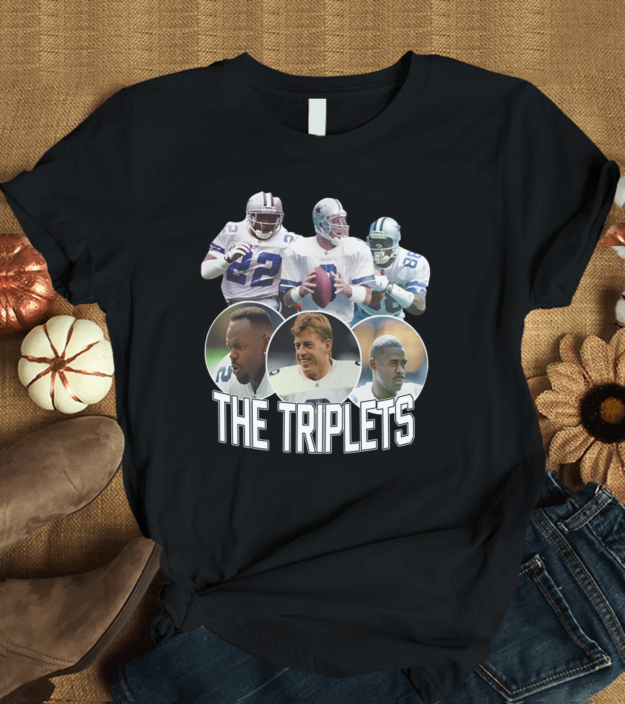 Dak Prescott The Triplets Emmitt Smith Troy Aikman Michael Irvin Dallas Cowboys Legends T-Shirt