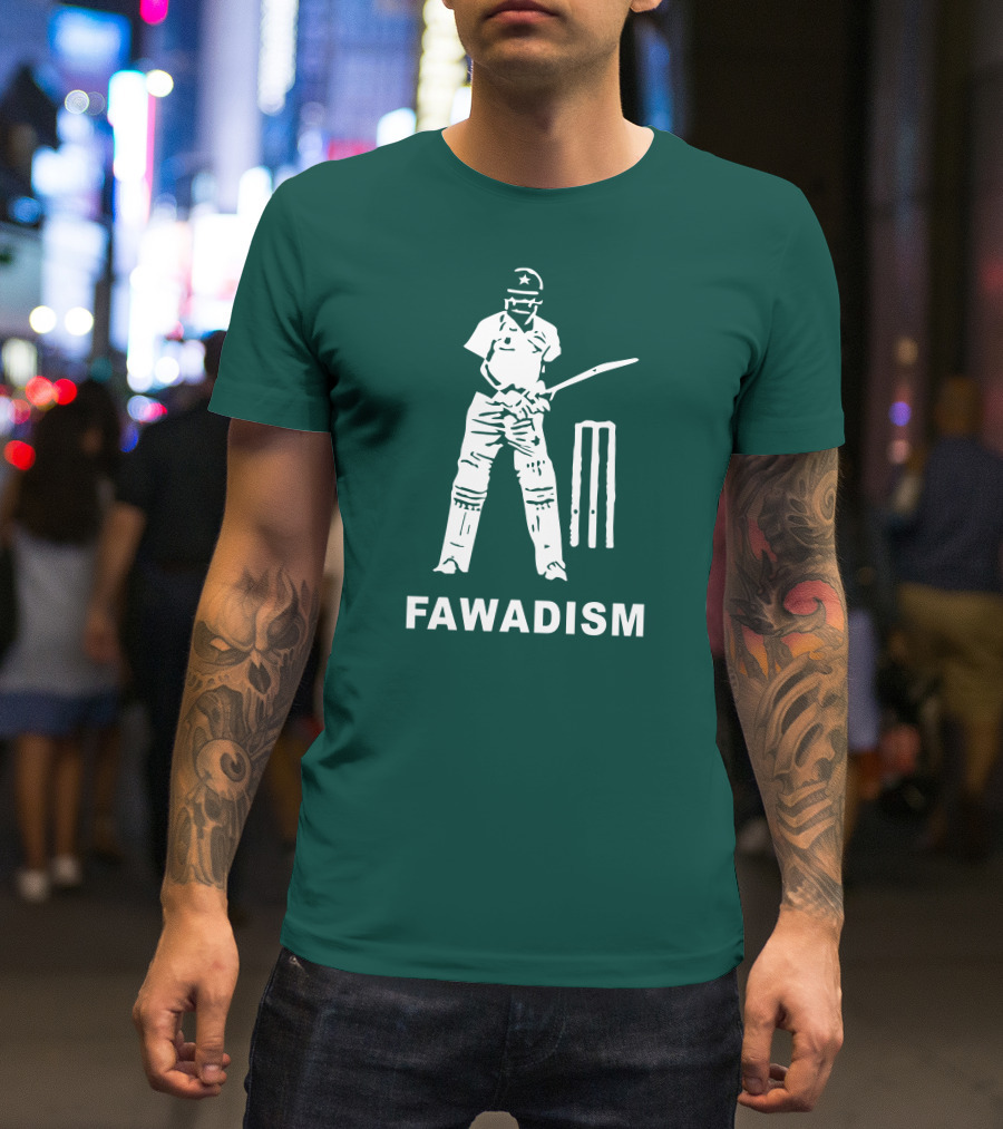 Cricketer Fawadism With Batting Icon And Star Cap T-Shirt
