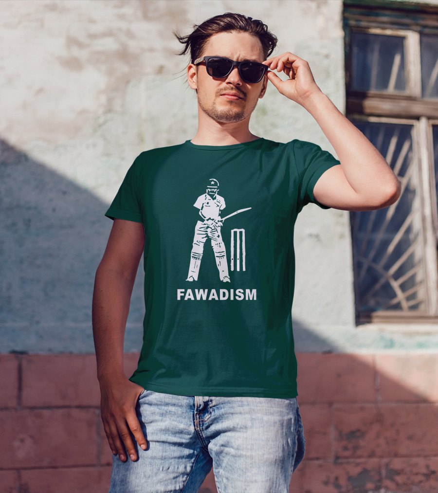 Cricketer Fawadism With Batting Icon And Star Cap T-Shirt