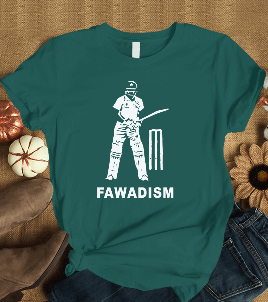 Cricketer Fawadism With Batting Icon And Star Cap T-Shirt
