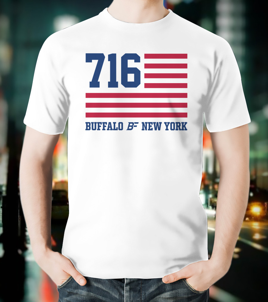 716 Buffalo New York USA Flag T-Shirt