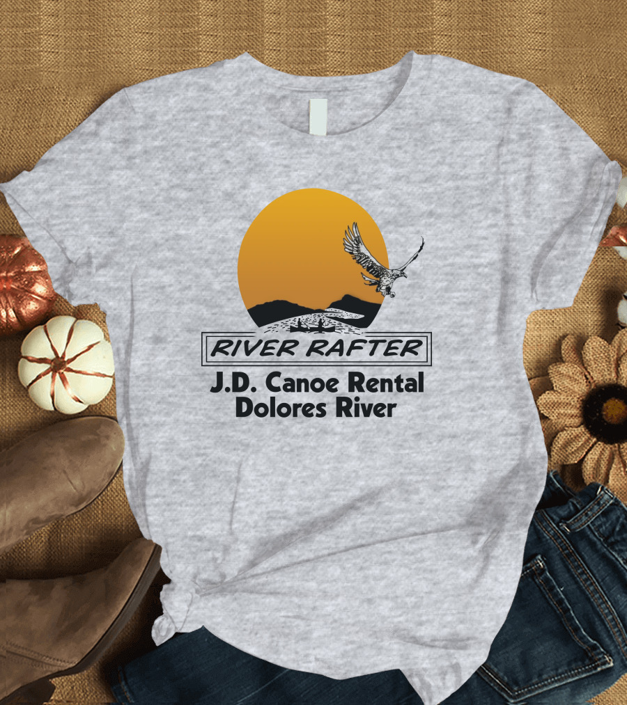 River Rafter J.D. Canoe Rental Dolores River Eagle Sunset T-Shirt