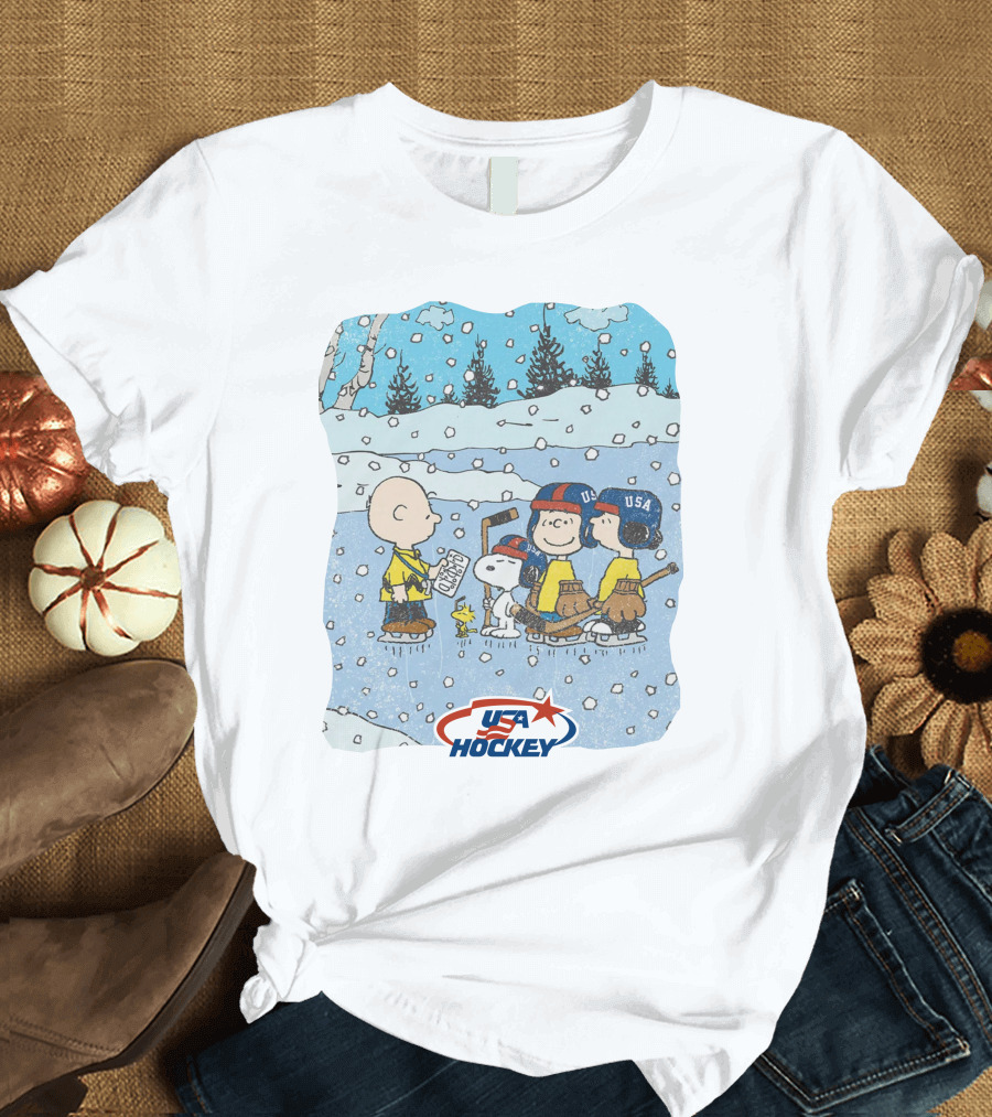 Nola Foxhky Streaker Sports X Peanuts USA Hockey Charlie Brown And Friends Ice Skating T-Shirt