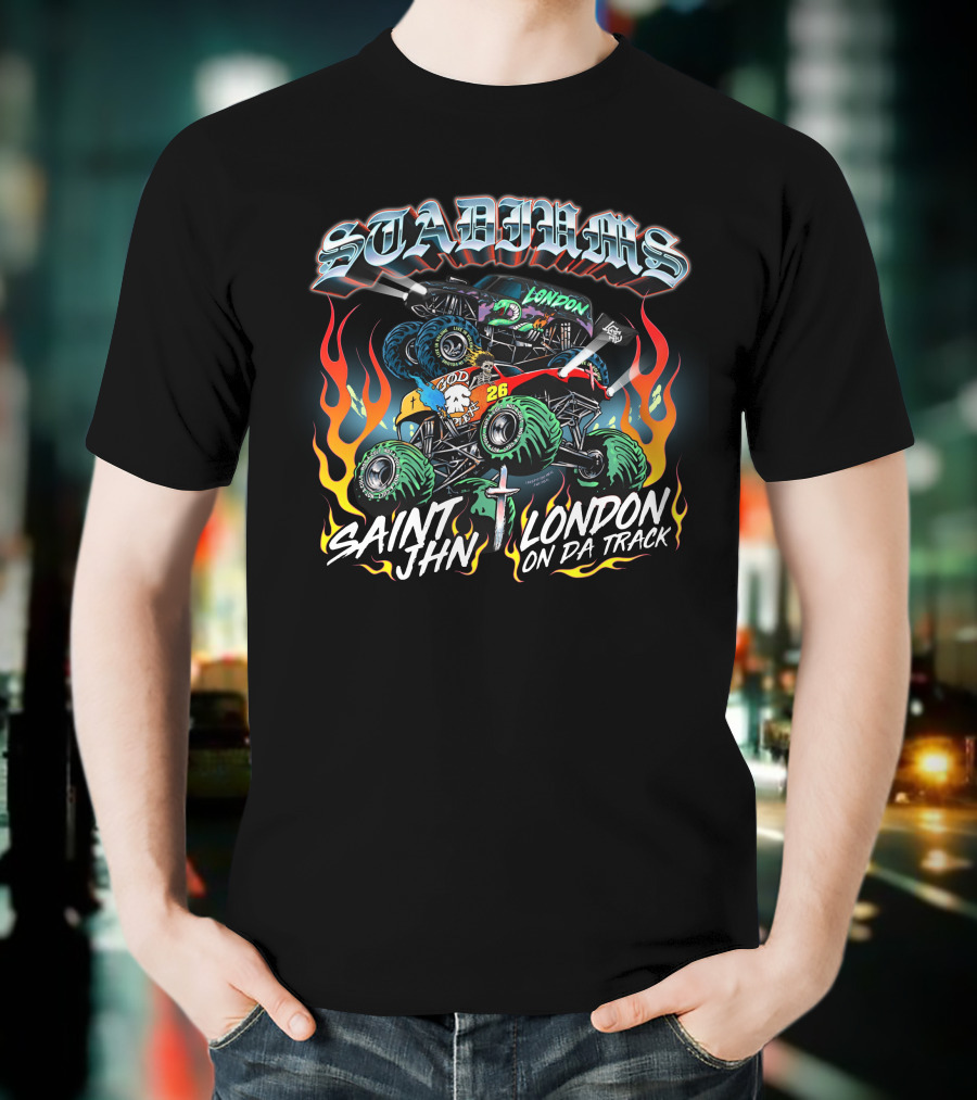 Stadiums Saint Jhn London On Da Track Monster Truck Flame T-Shirt