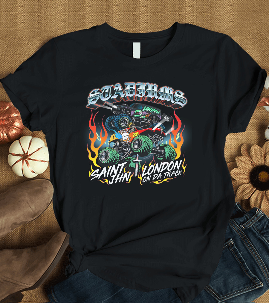 Stadiums Saint Jhn London On Da Track Monster Truck Flame T-Shirt