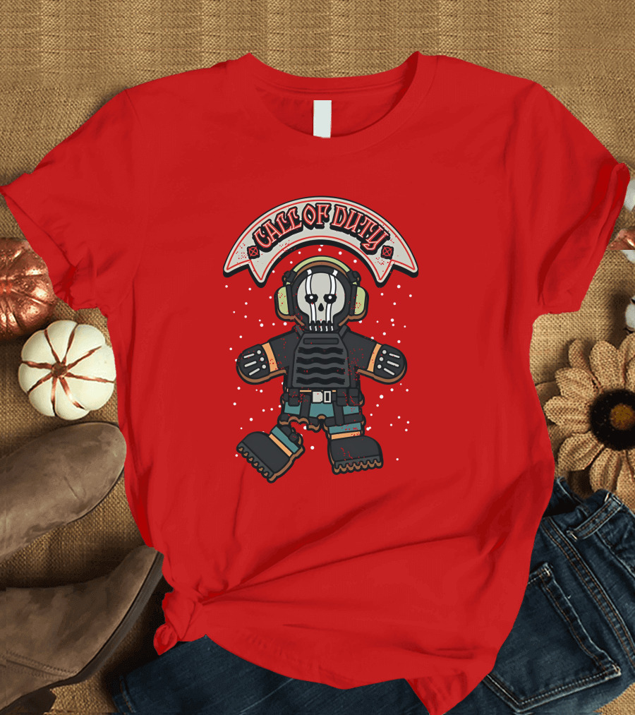 Dysmo Call Of Duty Skull Soldier Gingerbread Red Holiday Game Fusion T-Shirt