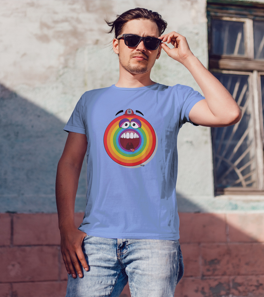 Firefighter Rainbow Face With Comic Mouth By Ernest Doty T-Shirt