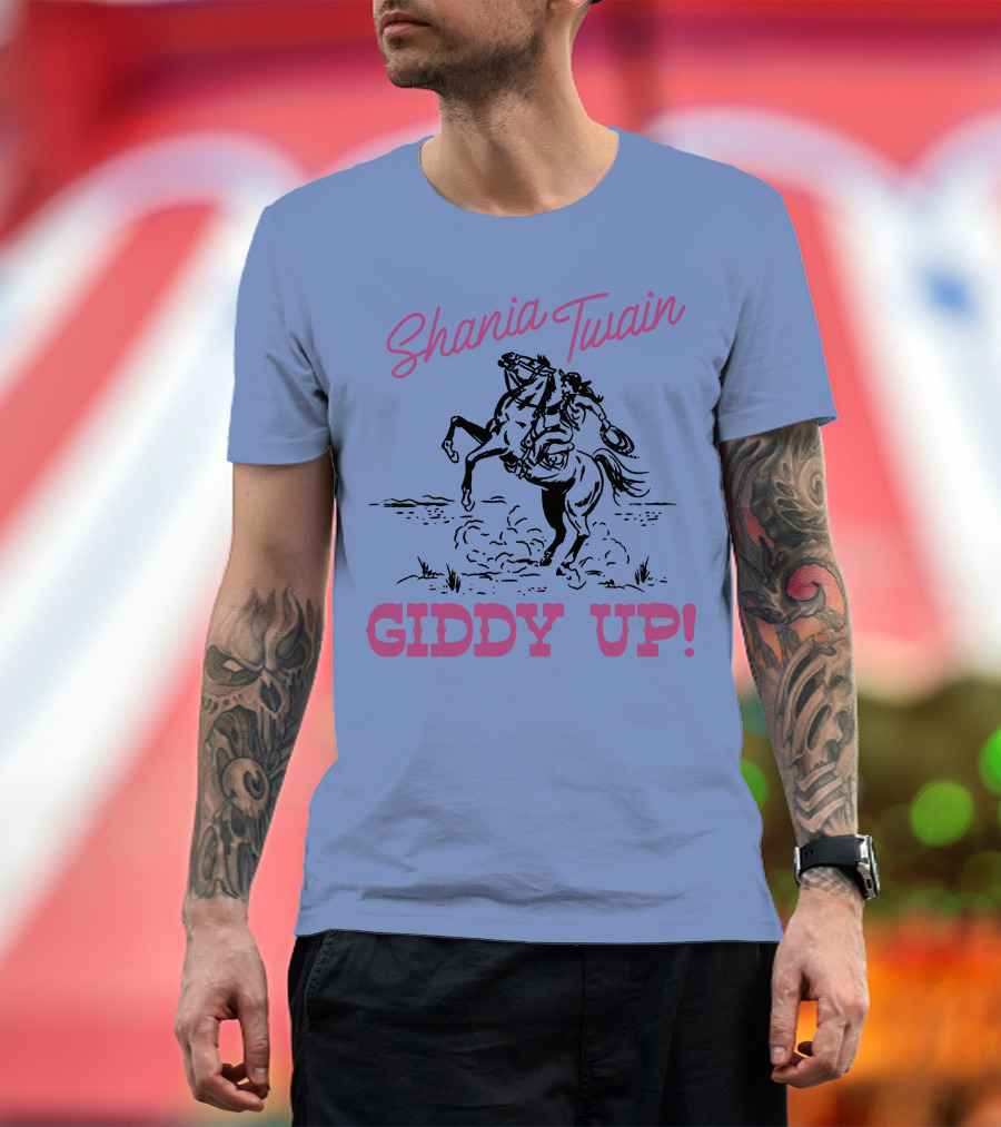 Shania Twain Giddy Up Riding Horse Sketch T-Shirt