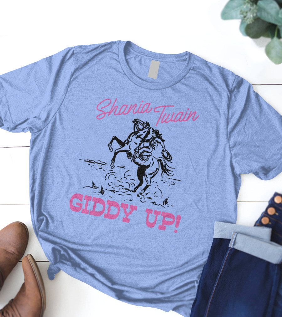 Shania Twain Giddy Up Riding Horse Sketch T-Shirt