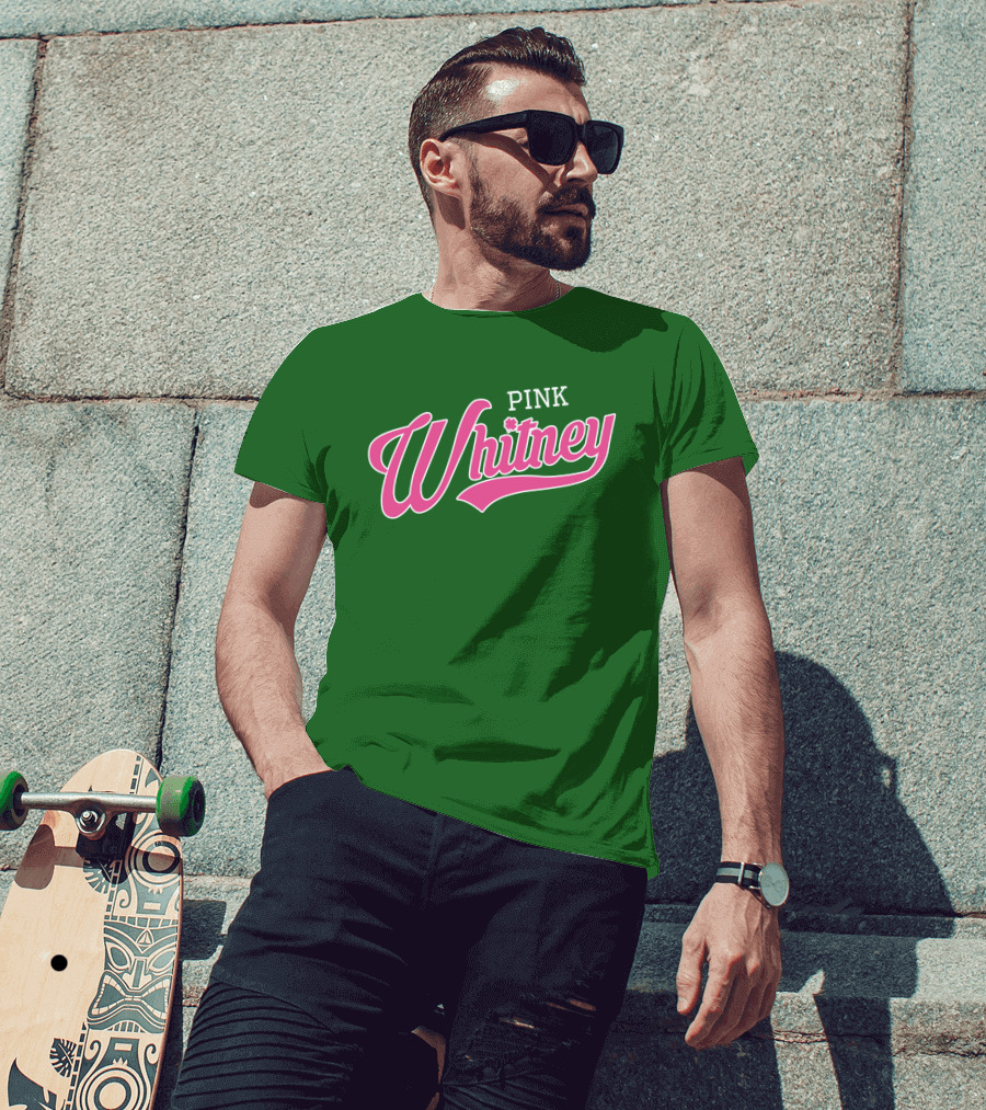 Pink Whitney Retro Bold Script Green Background T-Shirt