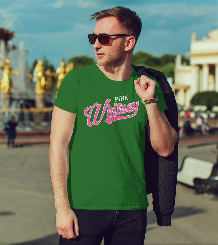 Pink Whitney Retro Bold Script Green Background T-Shirt