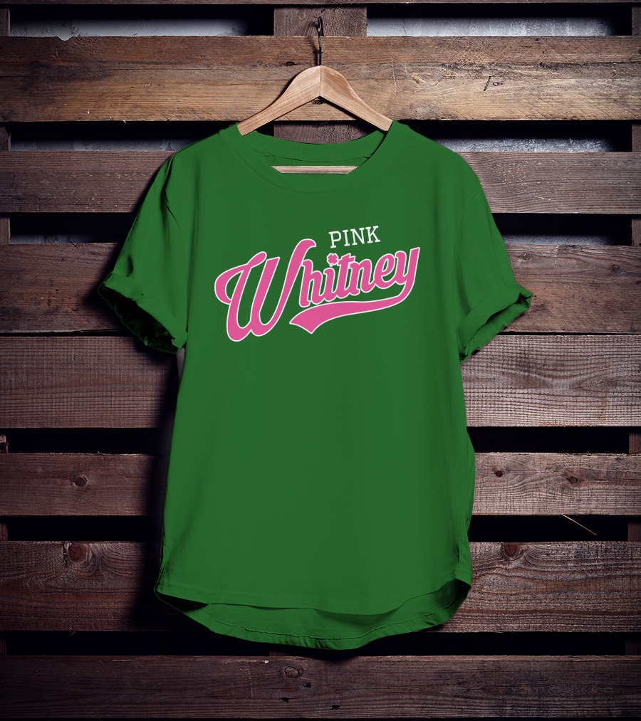 Pink Whitney Retro Bold Script Green Background T-Shirt