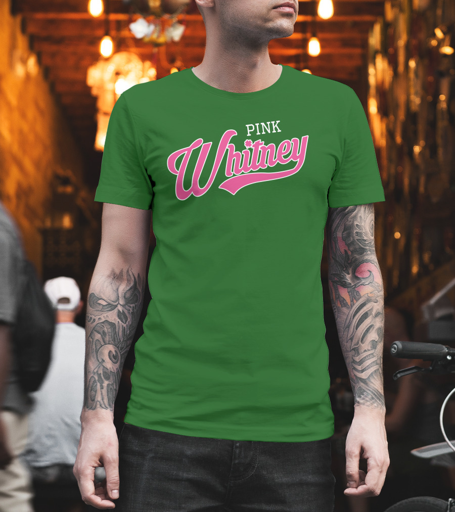 Pink Whitney Retro Bold Script Green Background T-Shirt
