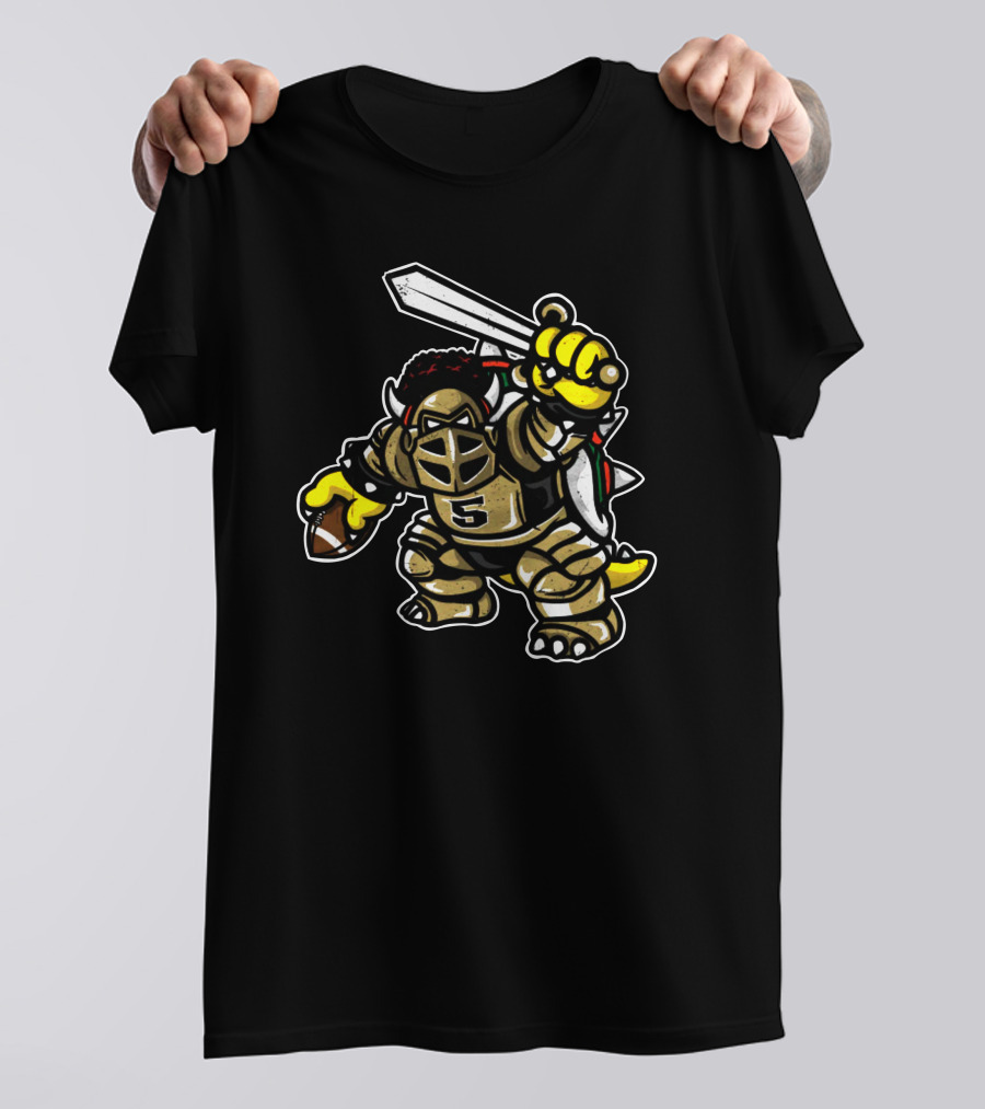 Isaiah Bowser Toon Character With Football And Sword T-Shirt