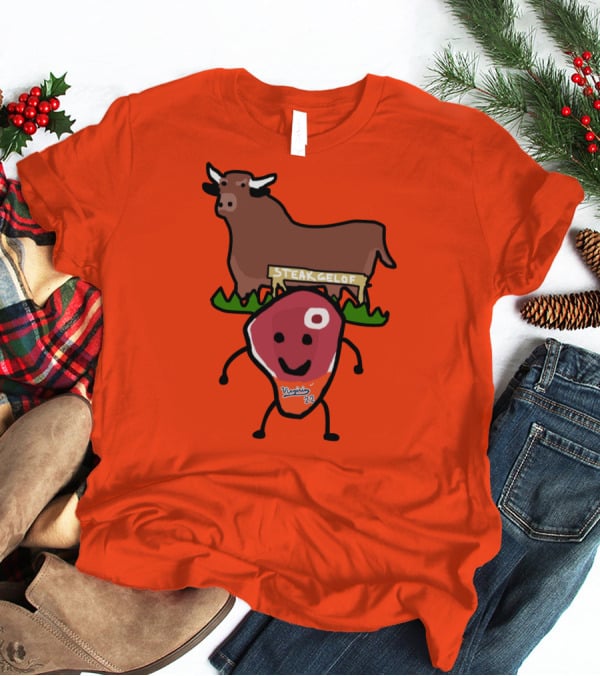Steak Gelof Virginia 22 Cartoon Bull And Smiling Meat Character On Red T-Shirt