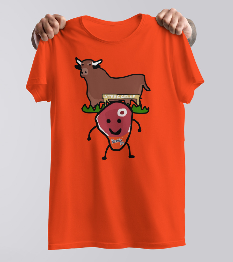 Steak Gelof Virginia 22 Cartoon Bull And Smiling Meat Character On Red T-Shirt