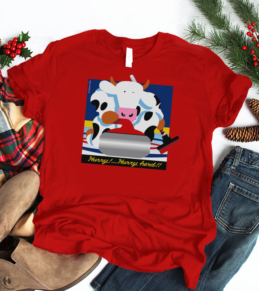 Hurry Hurry Herd Cow Curling Sweep T-Shirt