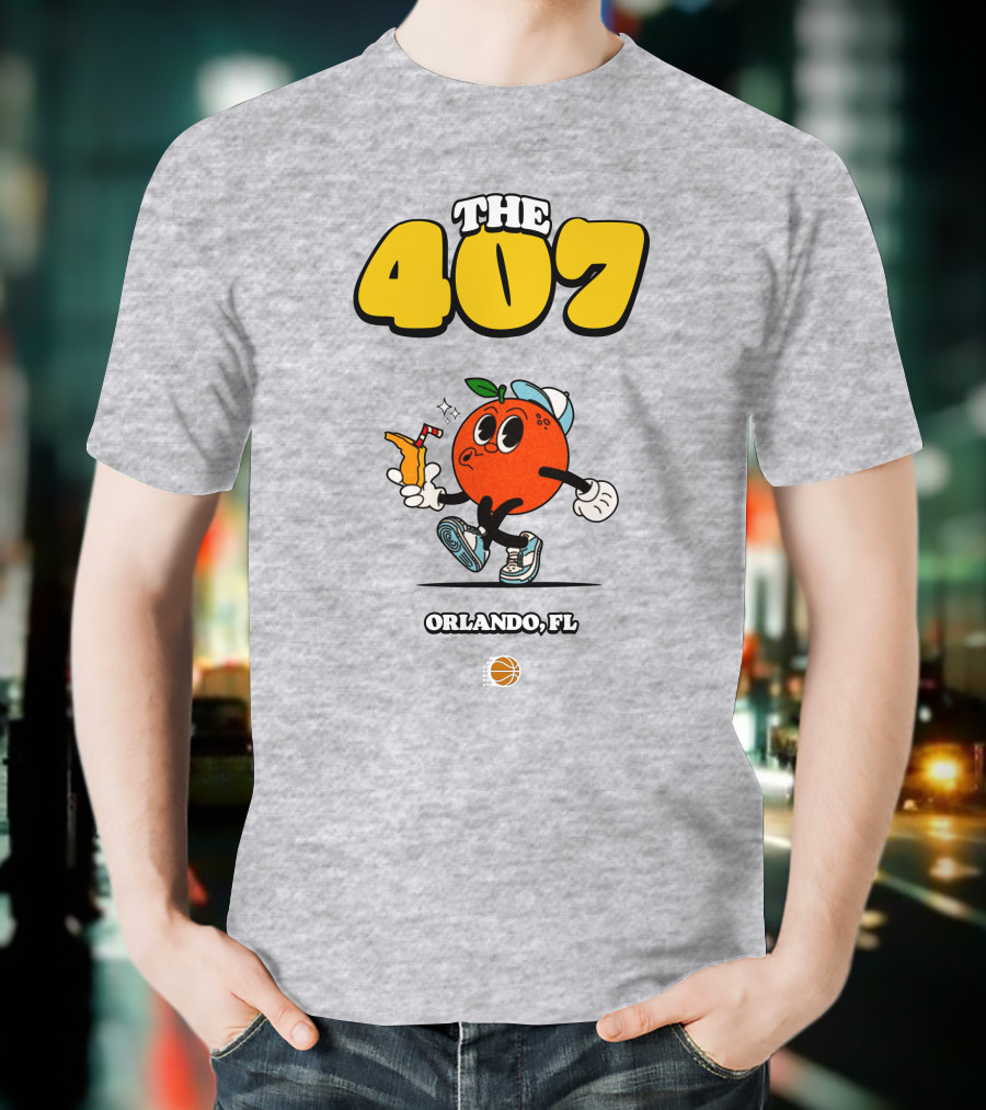 THE 407 Orlando FL Basketball Orange Character T-Shirt