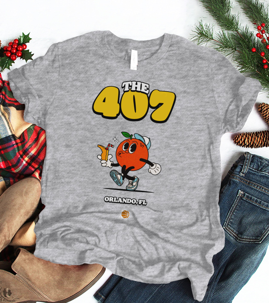 THE 407 Orlando FL Basketball Orange Character T-Shirt