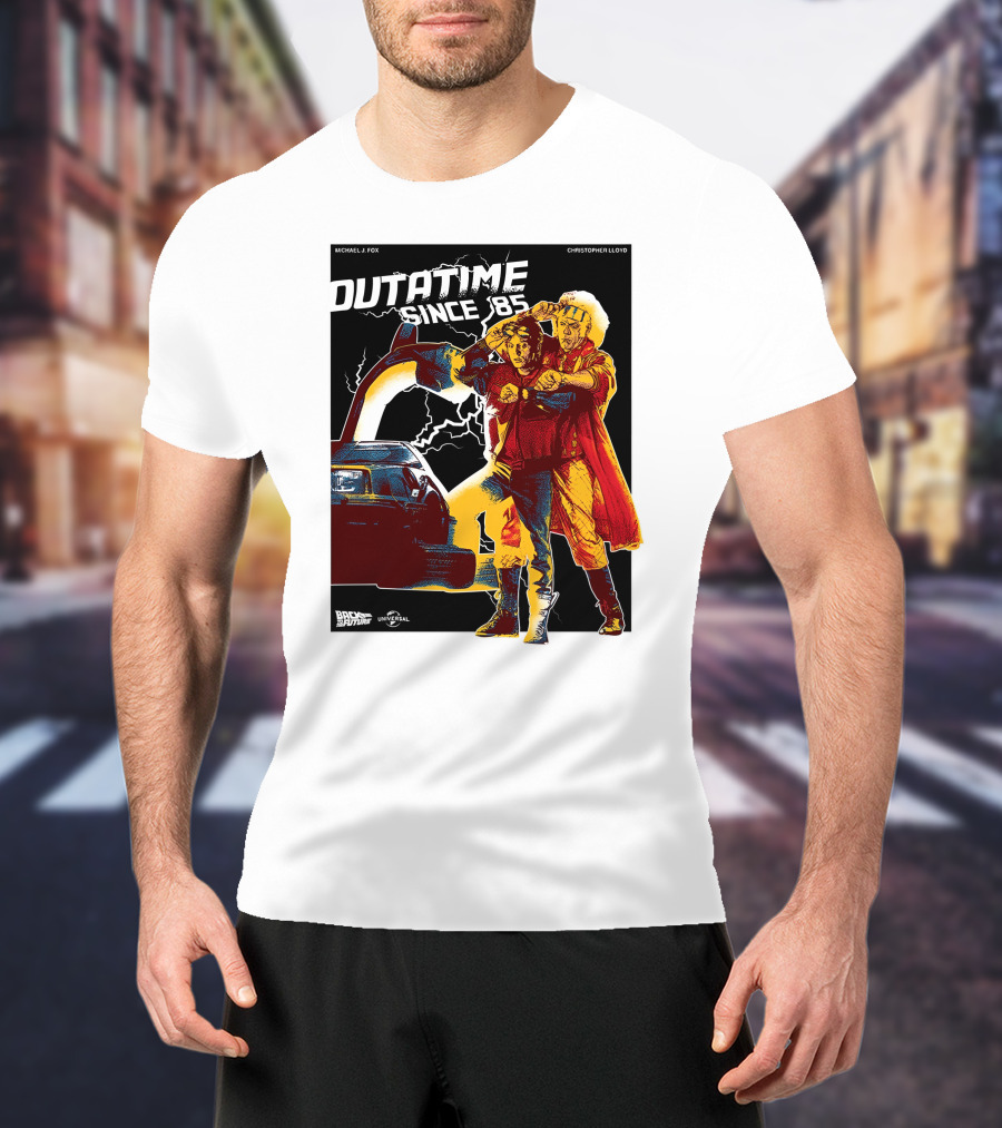 DUTATIME SINCE '85 BACK TO THE FUTURE MICHAEL J. FOX CHRISTOPHER LLOYD UNIVERSAL T-Shirt