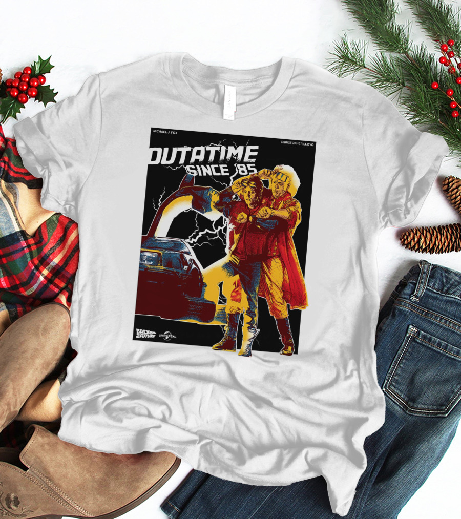 DUTATIME SINCE '85 BACK TO THE FUTURE MICHAEL J. FOX CHRISTOPHER LLOYD UNIVERSAL T-Shirt